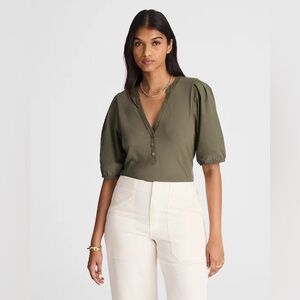 Madewell Puff-Sleeve Henley Knit Top